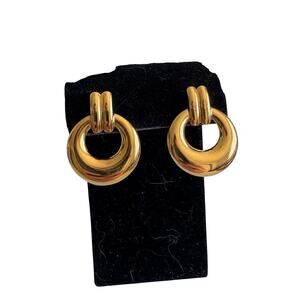 Gold Plated Circle Stud Earrings, Stainless Steel